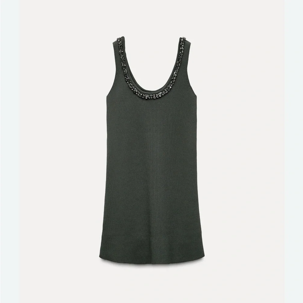 ZARA Embellished Gray Mini Dress - Picture 3 of 7